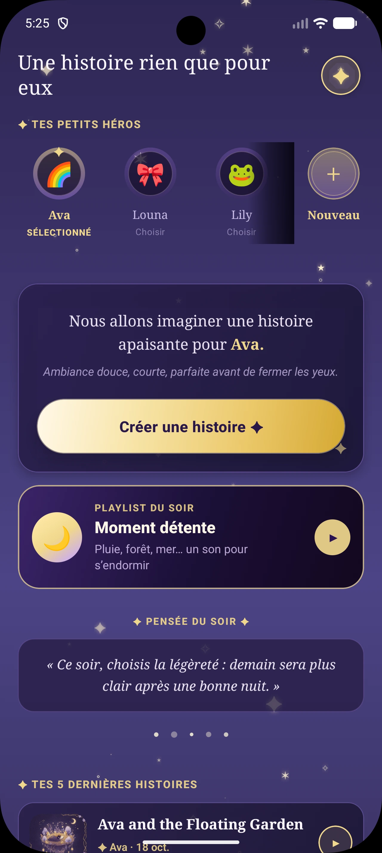 Accueil TinyMoods et profils enfants